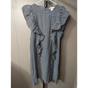 H&M Ruffle Cap Sleeve Mini Dress Size‎ 4 Black White Check Pockets Flowy